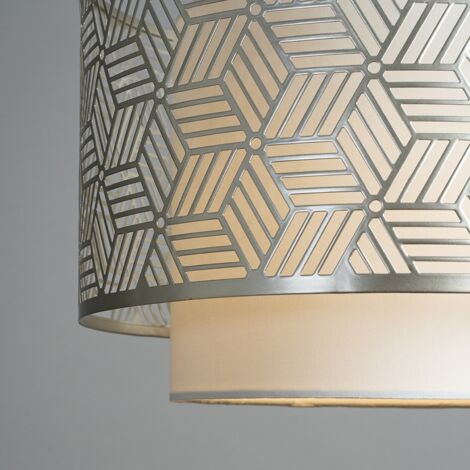 Eugene White and Grey Geometric Design Cylinder Ceiling Pendant Light Shade