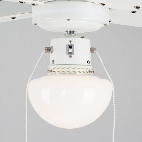 White 42" Modern Ceiling Fan With Light And Beech White Reversible Blades