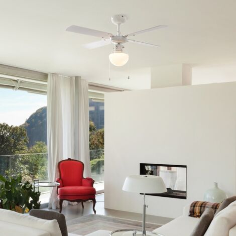 White 42" Modern Ceiling Fan With Light And Beech White Reversible Blades