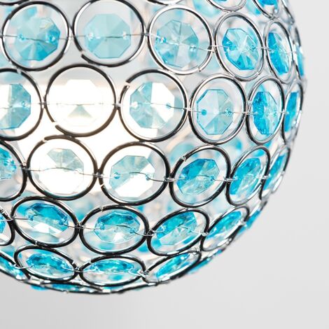 Ducy Modern Chrome Globe Ceiling Light Shade with Teal Acrylic Crystal Effect Jewels