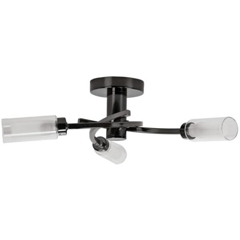 Claudia 3 Way Spiral Flush Black Chrome Ceiling Light with Clear and Frosted Glass Shades