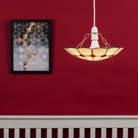 Tiffany Style Traditional Red And Cream Pendant Light Shade