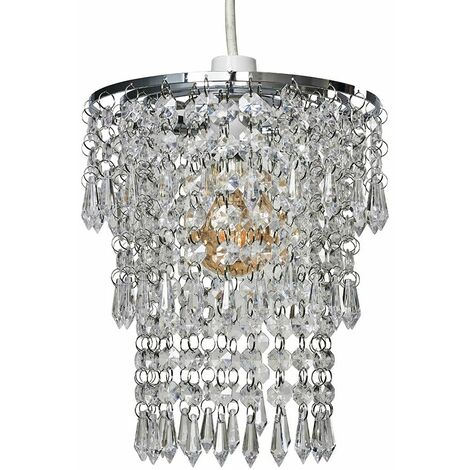 Chrome Chandelier Pendant Shade + Clear Acrylic Jewel Droplets