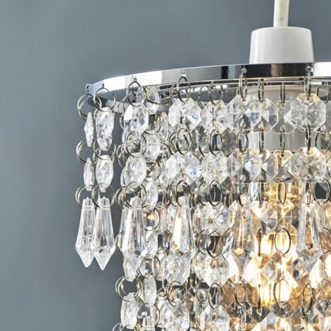 Modern Chrome Chandelier Ceiling Pendant Light Shade With Clear Acrylic Jewel Droplets