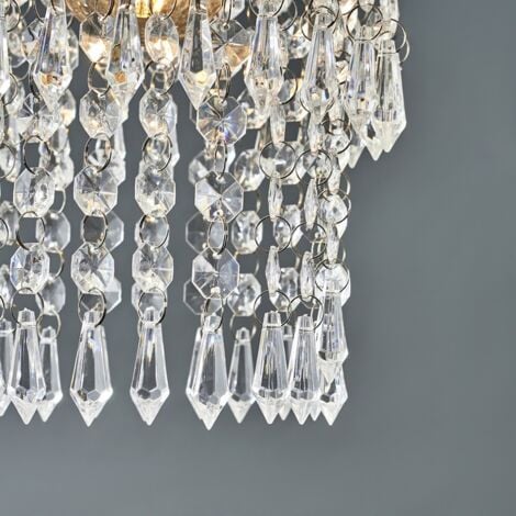 Modern Chrome Chandelier Ceiling Pendant Light Shade With Clear Acrylic Jewel Droplets