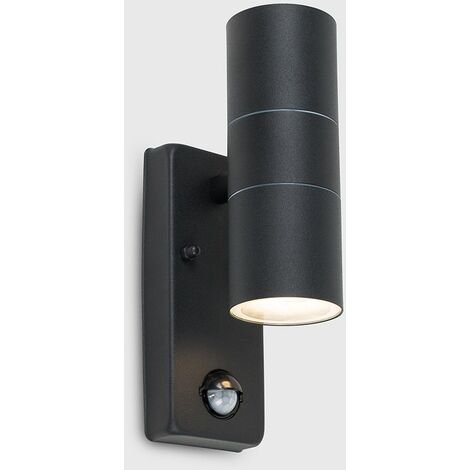 Black Up / Down Outdoor IP44 Rated Wall Light With PIR Motion Sensor ...