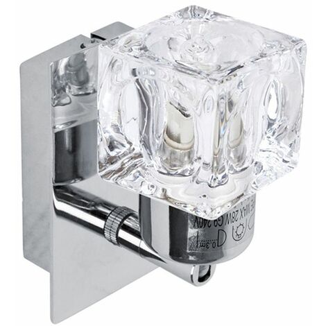 2 x Chrome Glass Ice Cube Indoor Wall Lights Lamps Lighting