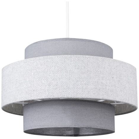Weaver Cylinder Ceiling Pendant Light Shade In Dark Grey and Light Grey Herringbone Finish