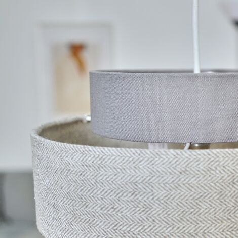 Weaver Cylinder Ceiling Pendant Light Shade In Dark Grey and Light Grey Herringbone Finish