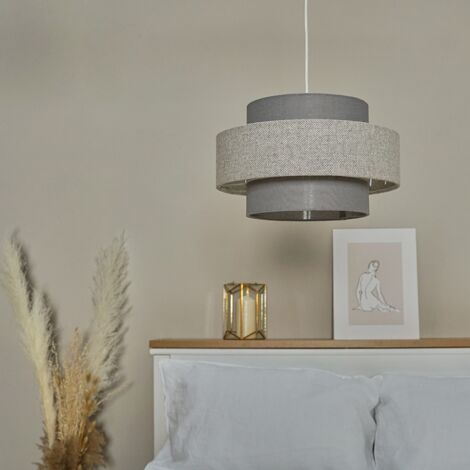 Weaver Cylinder Ceiling Pendant Light Shade In Dark Grey and Light Grey Herringbone Finish