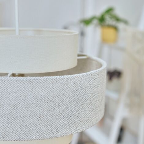 Weaver Modern Cylinder Ceiling Pendant Light Shade In Cream and Grey Herringbone Finish