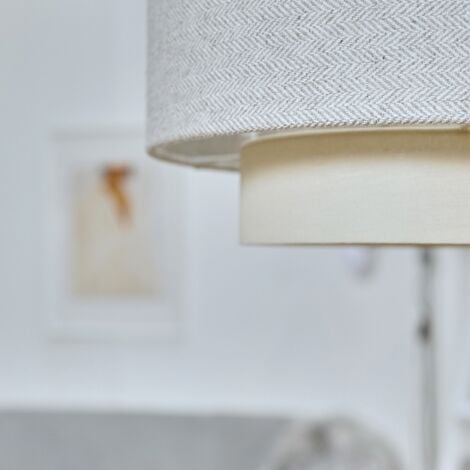 Weaver Modern Cylinder Ceiling Pendant Light Shade In Cream and Grey Herringbone Finish