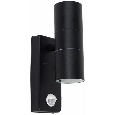 Black Up / Down Outdoor IP44 Rated Wall Light With PIR Motion Sensor - No Bulbs