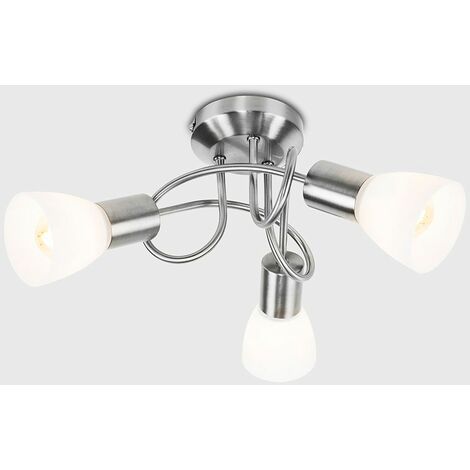 3 Way Brushed Chrome Flush Swirl Arm Ceiling Light Frosted Glass Shades No Bulbs - 5 Arm Chrome Swirl Ceiling Light With Frosted Glass Shades