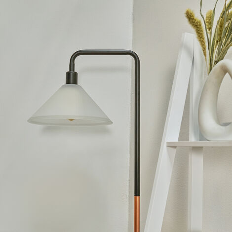 Talisman Black Copper Metal and White Marble Base Floor Lamp with Frosted Glass Shade
