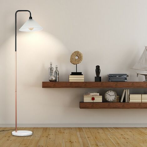 Talisman Black Copper Metal and White Marble Base Floor Lamp with Frosted Glass Shade