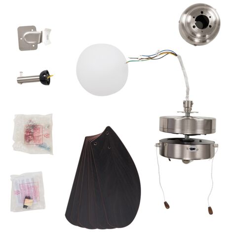 Silver Chrome And Wood 30" Modern 6 Blade Ceiling Fan With Flush Light