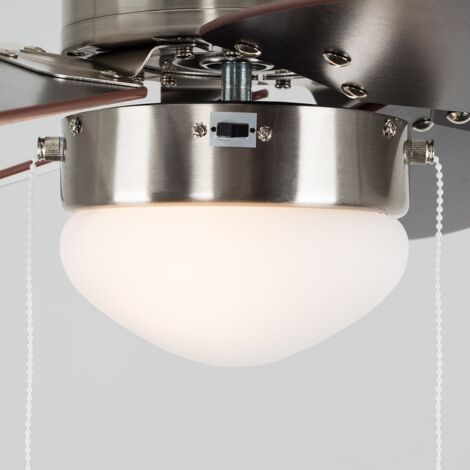 Silver Chrome And Wood 30" Modern 6 Blade Ceiling Fan With Flush Light