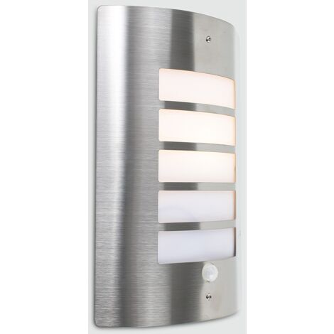 Medlock Stainless Steel and Frosted Lens IP44 Rated PIR Motion Sensor Outdoor Wall Mounted Security Light