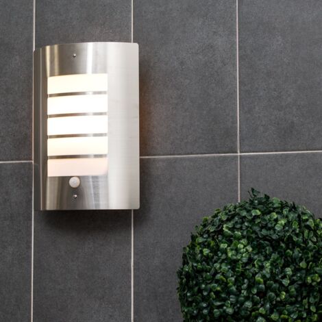 Medlock Stainless Steel and Frosted Lens IP44 Rated PIR Motion Sensor Outdoor Wall Mounted Security Light