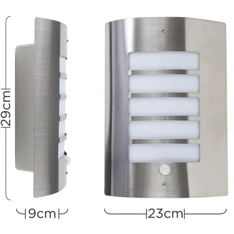Medlock Stainless Steel and Frosted Lens IP44 Rated PIR Motion Sensor Outdoor Wall Mounted Security Light