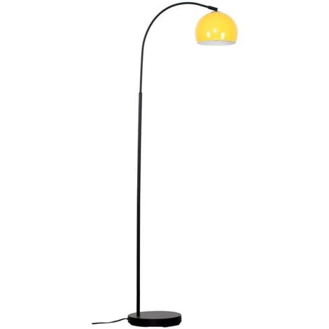 Designer Style Black Curved Stem Floor Lamp With Gloss Yellow Metal Dome Light Shade