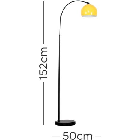 Designer Style Black Curved Stem Floor Lamp With Gloss Yellow Metal Dome Light Shade