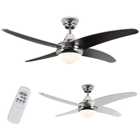 122cm Cooling Ceiling Fan with Remote Control 4 Blade Chrome & Wood - Add LED Bulbs