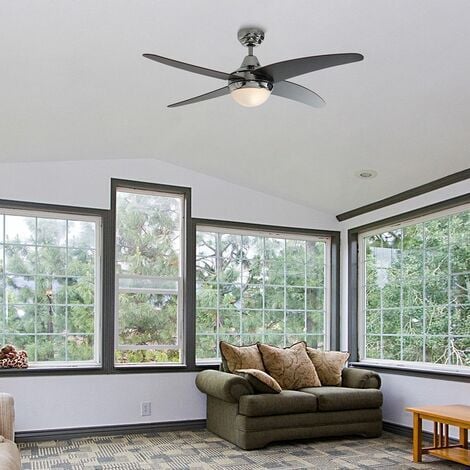 122cm Cooling Ceiling Fan with Remote Control 4 Blade Chrome & Wood - Add LED Bulbs