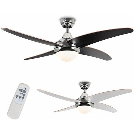 122cm Cooling Ceiling Fan with Remote Control 4 Blade Chrome & Wood - Add LED Bulbs
