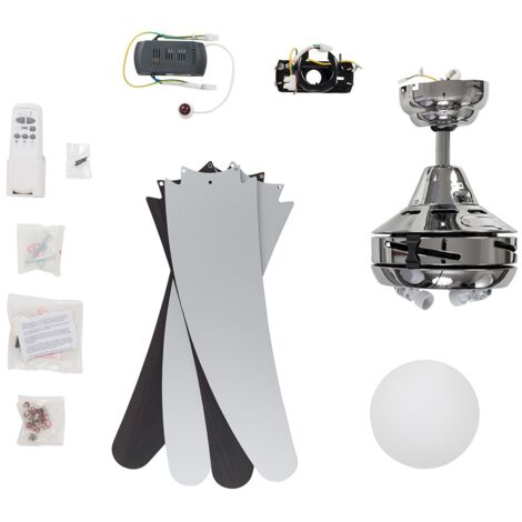 122cm Cooling Ceiling Fan with Remote Control 4 Blade Chrome & Wood - Add LED Bulbs