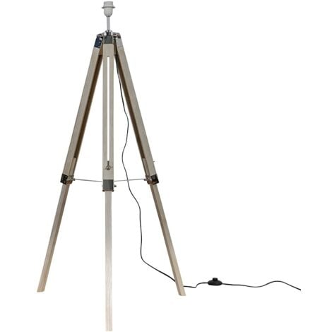 Clipper Modern Distressed Wood and Silver Chrome Tripod Floor Lamp Base