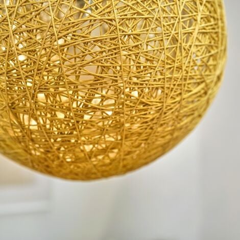 Bjorn Modern Cream Lattice Wicker Rattan Globe Ball Style Ceiling Pendant Light Lampshade