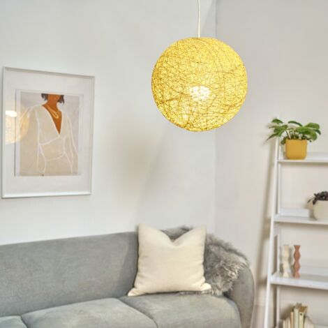 Bjorn Modern Cream Lattice Wicker Rattan Globe Ball Style Ceiling Pendant Light Lampshade