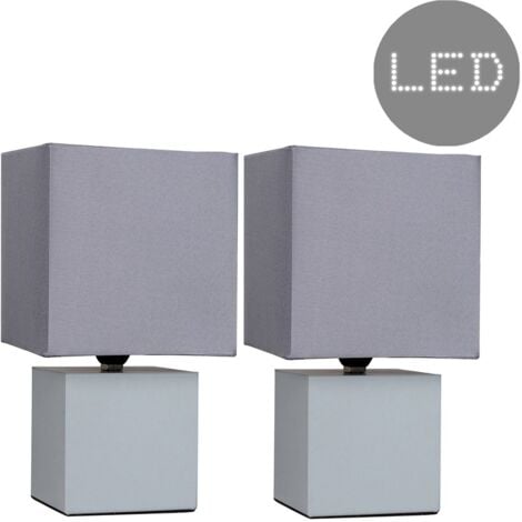 Cubbie Pair of Grey Modern Cube Touch Dimmer Bedside Table Lamps with Grey Shades