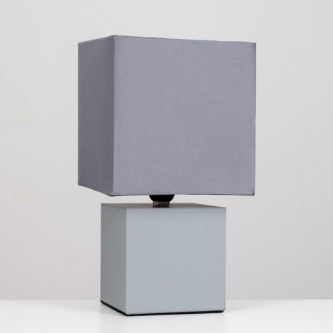 Cubbie Pair of Grey Modern Cube Touch Dimmer Bedside Table Lamps with Grey Shades