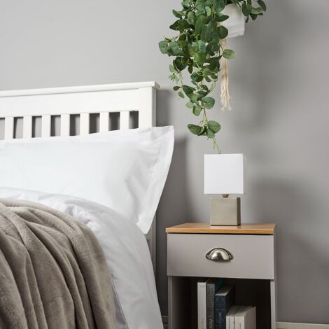 Cubbie Pair of Grey Modern Cube Touch Dimmer Bedside Table Lamps with White Shades