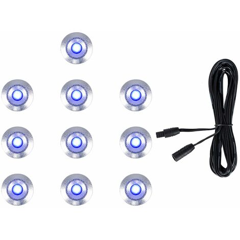 10 x 15mm LED Round IP67 Garden Decking Lights Kit - 3M Extension Cable ...