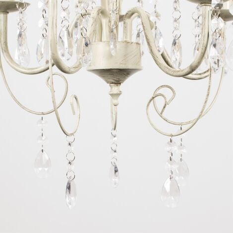 Lille Cream Ornate Vintage Style Shabby Chic 5 Way Ceiling Light Chandelier with Acrylic Jewels