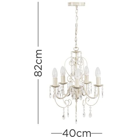Lille Cream Ornate Vintage Style Shabby Chic 5 Way Ceiling Light Chandelier with Acrylic Jewels