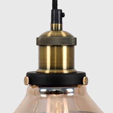Wallace Black and Gold Ceiling Light Pendant with Amber Tinted Clear Glass Shade with LED Filament Bulb In Warm White