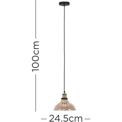 Wallace Black and Gold Ceiling Light Pendant with Amber Tinted Clear Glass Shade with LED Filament Bulb In Warm White