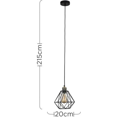 Casco Antique Brass Ceiling Rose and Flex Lampholder Fitting with Black Cage Shade