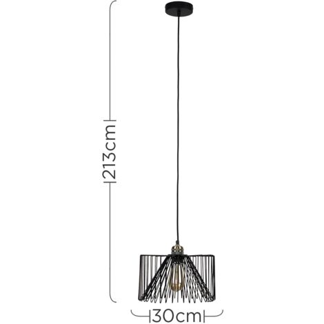 Casco Antique Brass Pendant Ceiling Light Fitting with Black Wire Drum Shade