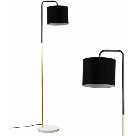 Industrial Curve Black Gold Table Floor Lamp Marble Light + Shade