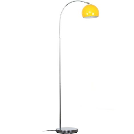 Polished Chrome Curved Stem Floor Lamp With Gloss Yellow Metal Dome Light Shade