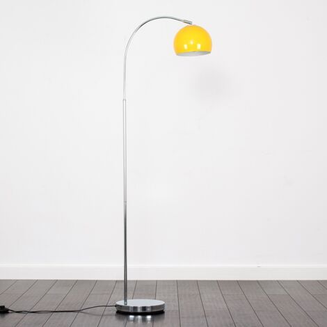 Polished Chrome Curved Stem Floor Lamp With Gloss Yellow Metal Dome Light Shade