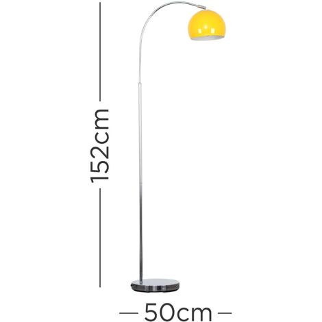 Polished Chrome Curved Stem Floor Lamp With Gloss Yellow Metal Dome Light Shade