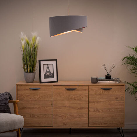 Easy Fit Lampshade Two Layer Pendant Shade LED Bulb - Grey