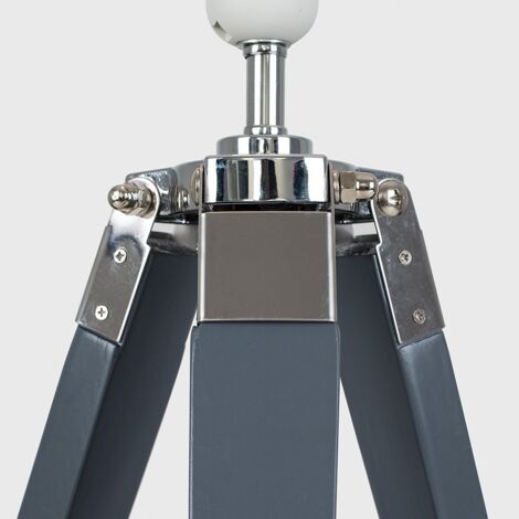 Clipper Modern Grey Wood and Silver Chrome Tripod Table Lamp Base